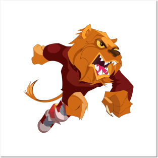 Lion football cartoon Posters and Art